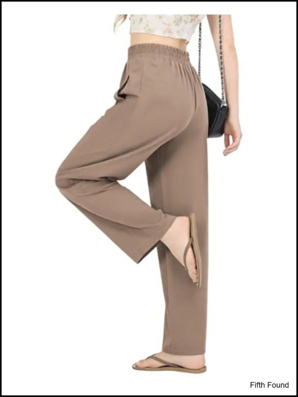 High Waisted Straight Leg Pull On Trousers - Casual Stretch Pants